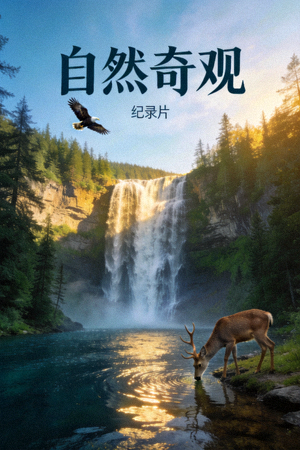 纪录片《自然奇观》海报 - 壮丽的瀑布与野生动物画面