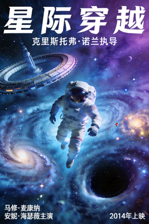 科幻电影《星际穿越》海报 - 宇航员在浩瀚星系中探索