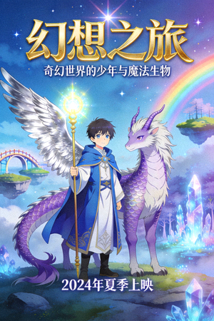 日本动漫《幻想之旅》海报 - 奇幻世界的少年与魔法生物